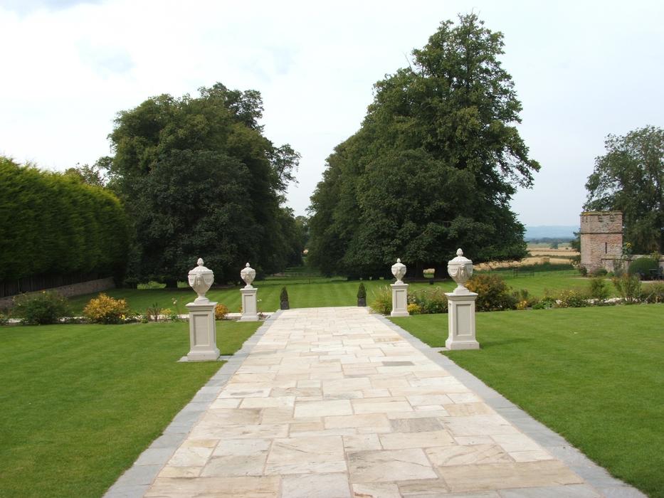 Lawn Pathway and Pillars, rowton castle, england