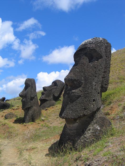 dark gray sculptures on Easter Island