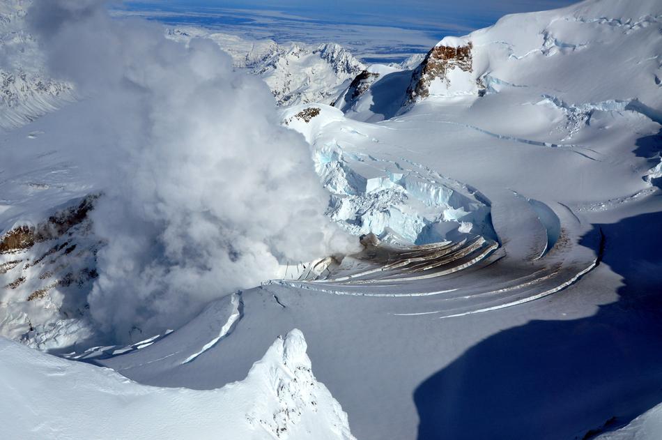 panoramic view of the volcano on the glacier