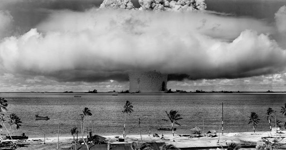 Nuclear Weapons Test in water in black and white background
