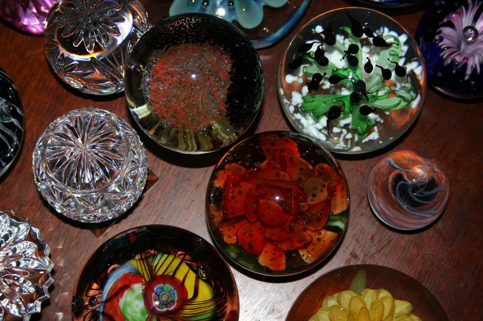 Glass Baubles with colorful Paperweights inside