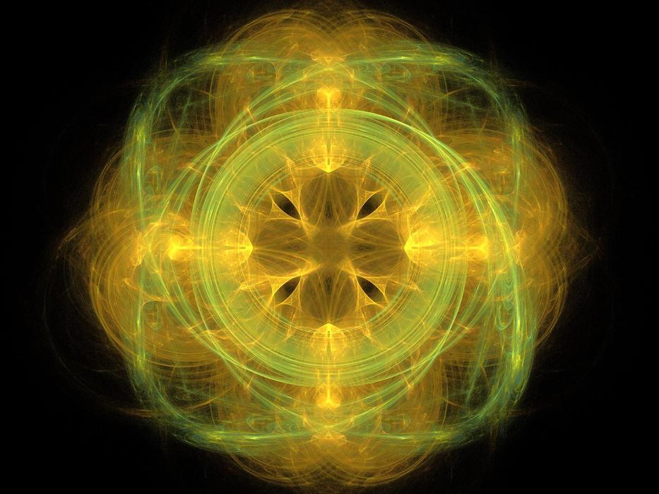 Yellow, green and black fractal design, with the lights, at black background, clipart