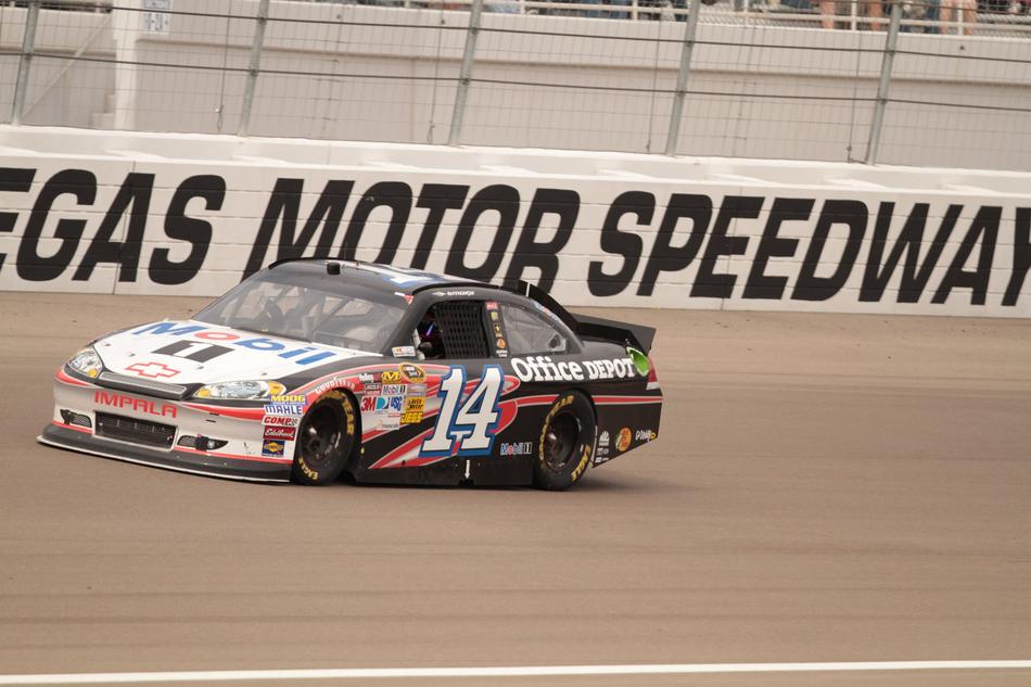 Tony Stewart in the colorful and beautiful car, on the Nascar competition, in Las Vegas, USA