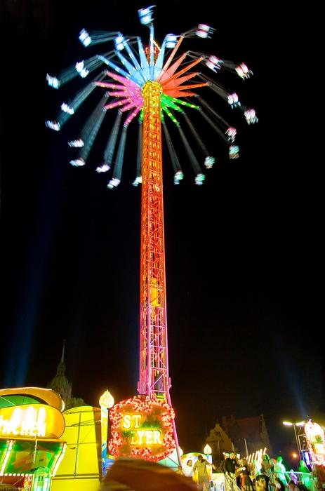 Carousel Ride with colorful Lights at dark sky