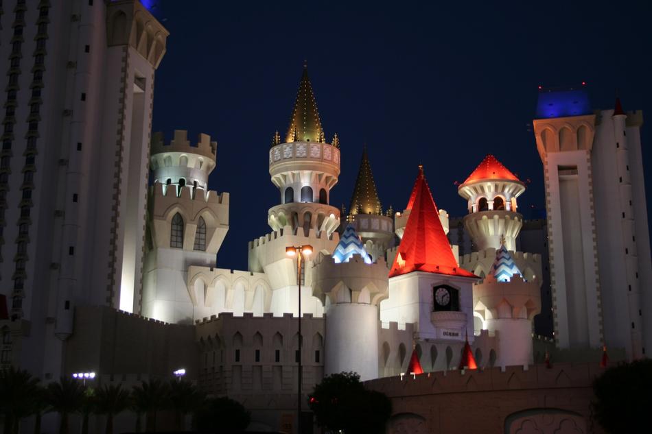 Colorful Excalibur in Las Vegas, USA, with the lights, at the night