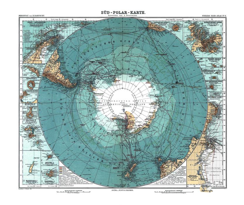 antarctica map old 1912 poster art