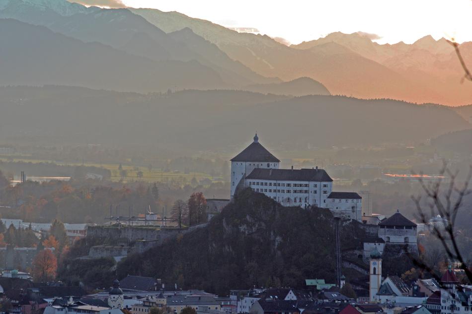 Beautiful and colorful Kufstein, Tyrol, Austria, among the mountains