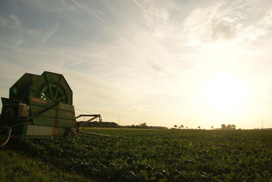 machine mechanism in the field at dusk