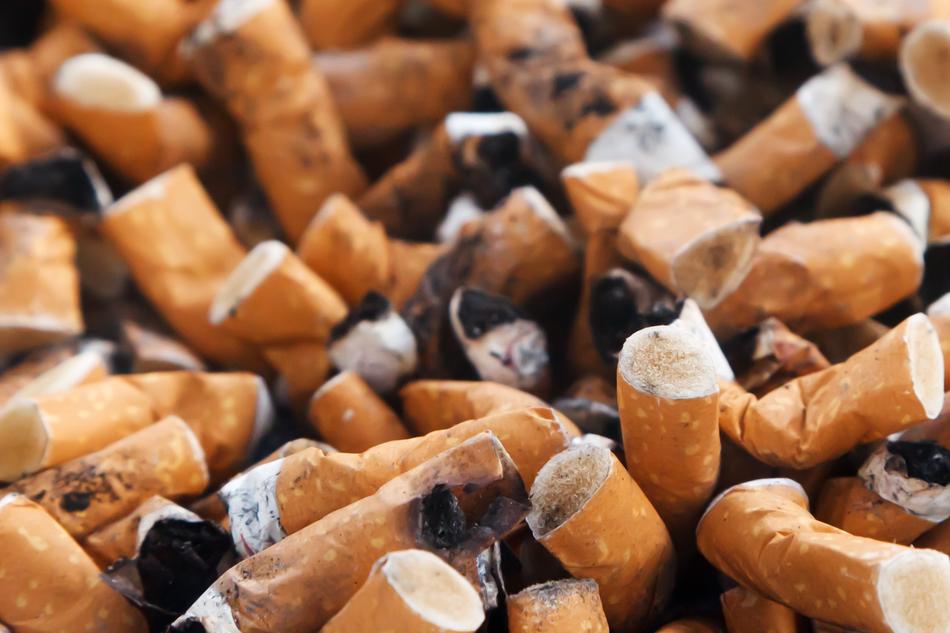 Close-up of the pile of cigarette butts