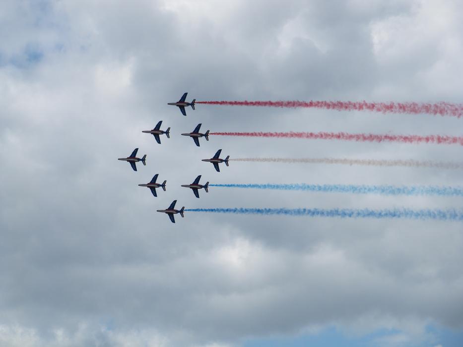 flying planes with a trace in the sky during the performance
