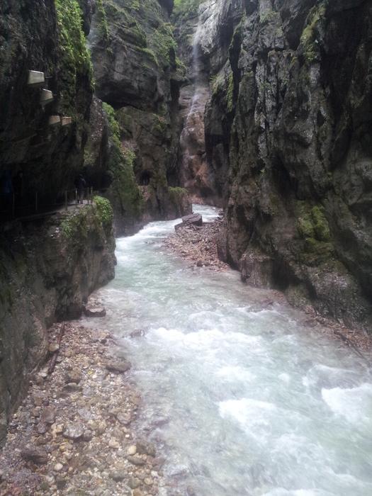 Beautiful Partnach among the green plants in the gorge, in Germany