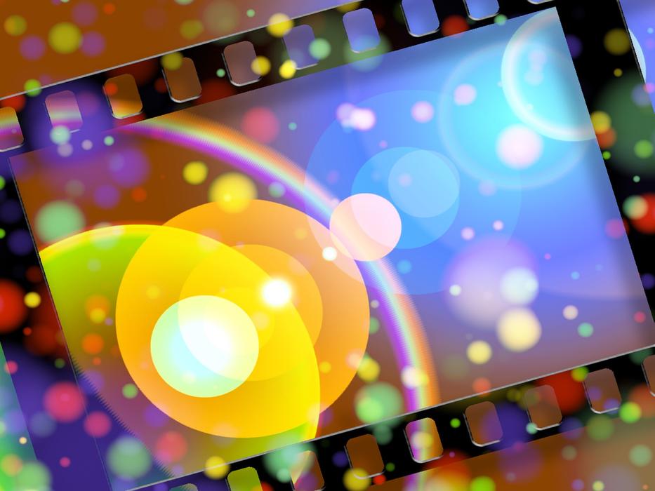 Shiny filmstrip in colorful lights, clipart