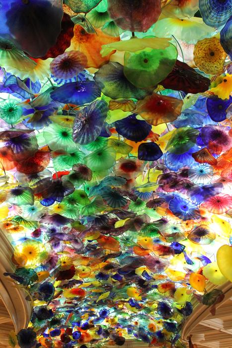 Colorful and beautiful glass flowers with light