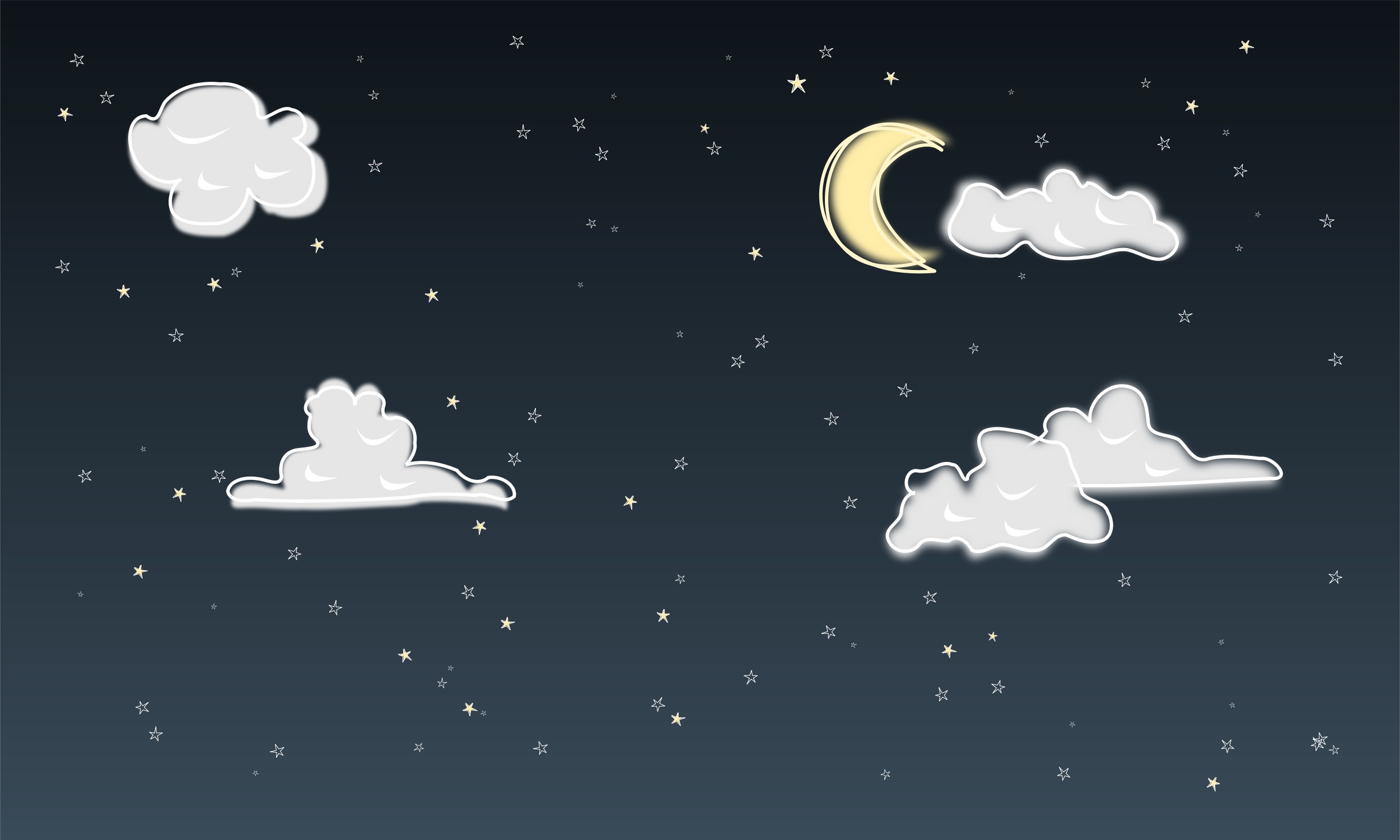 Нарисованное ночное небо с облаками