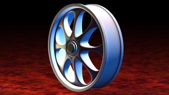 Model of the shiny, alloy wheel, at red and black background, clipart