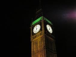 Beautiful Big Ben clock on the tower with lights, in London, England, at the night