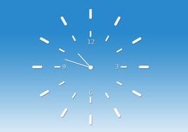 Model of the white clock with numbers, at blue, gradient background, clipart