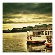 ships on the lake Alster at dusk