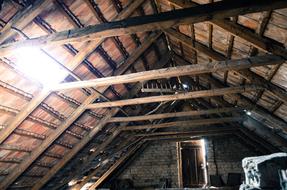 wooden beams in the old attic