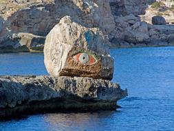Beautiful bay of Mallorca with colorful rocks, with painting
