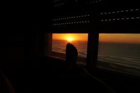 foot, window, sunset