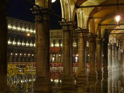 Acqua Alta, high water in city at night, italy, Venice