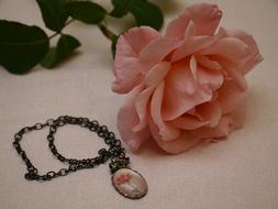 extraordinarily beautiful Rose Flower and Necklace