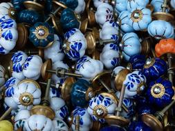 antique blue white porcelain door handles