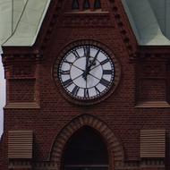 clock on the cathedral in mikkeli, finland