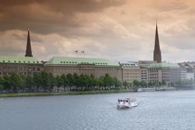 view of hamburg on the lake promenade