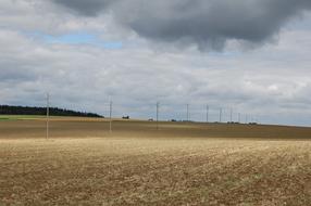 Landscape of the beautiful and colorful field near the trees, in the autumn, under the clouds