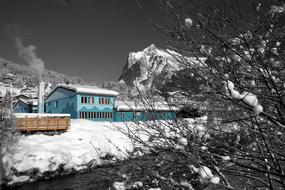 village of Grindelwald in monochrome