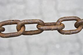rusty chain links close up on blurred background