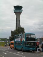 Bus and other vehicles in London, England, on landscape