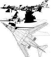 Black and white drawing of the Tupolev plane, in USSR, clipart