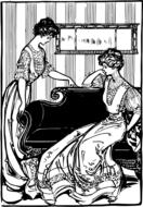 Black and white drawing of the women at the parlour, clipart