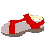 Model of the red sandal footwear, at white background, clipart