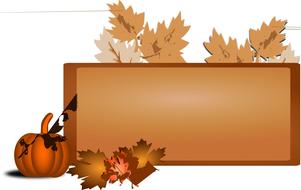 Autumn image with colorful and beautiful leaves and pumpkin, at white background, clipart