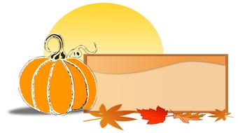 Autumn image with beautiful and colorful leaves, orange pumpkin and Sun, at white background, clipart