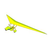 Model of the green and yellow microlight plane, at white background, clipart