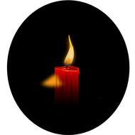 Colorful, burning candle with fire, at dark, round background, at white background, clipart