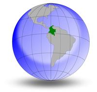 Green Colombia sign on the Earth globe, with shadow, on the white surface background, clipart