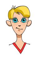 Blond boy with blue eyes and freckles, at white background, clipart