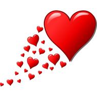 Shiny, red hearts in trail, at white background, clipart