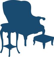 Blue silhouettes of furniture, at white background, clipart