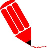 Red and black icon of pencil, at white background, clipart