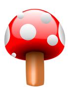 Model of the shiny, red, grey and brown fly agaric, at white background, clipart