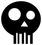 Black skull with shapes, at white background, clipart