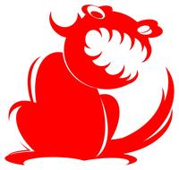 Red dragon figure, at white background, clipart