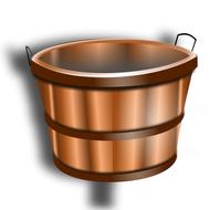 Model of the brown, wooden bucket, at white background, clipart